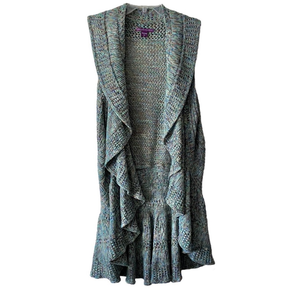 Beverly Drive Green Mermaid Boho Open Weave Knitted Vest Cardigan Size 3X